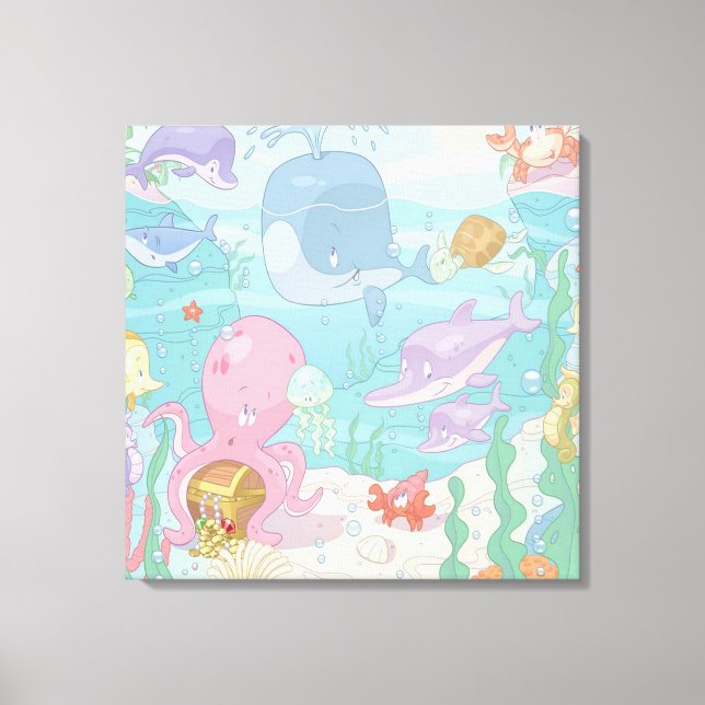 Barns Tecknad Sea Life Wrapped Canvas (Framsida)