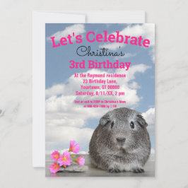 Barns tredje födelsedag Party Guinea-Gris Blommor Inbjudningar
