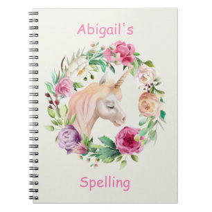 Barns Unicorn Rosa Lila Flower Homeschool Anteckningsbok