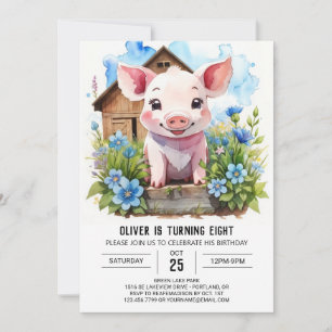 Barns vattenfärg Barnyard Gris födelsedagen Inbjudningar