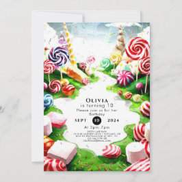 Barns vattenfärgstav Candyland Birthday Inbjudningar