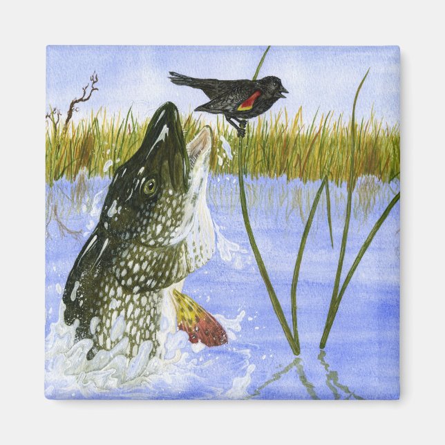 Barns vinnarteckning: Nordlig pike Magnet (Framsidan)