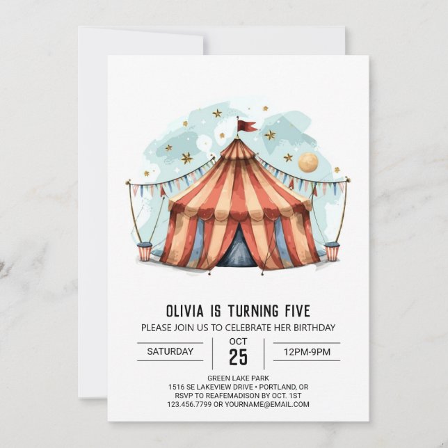 Barns vismliga glädje Circus Birthday Inbjudningar (Framsida)