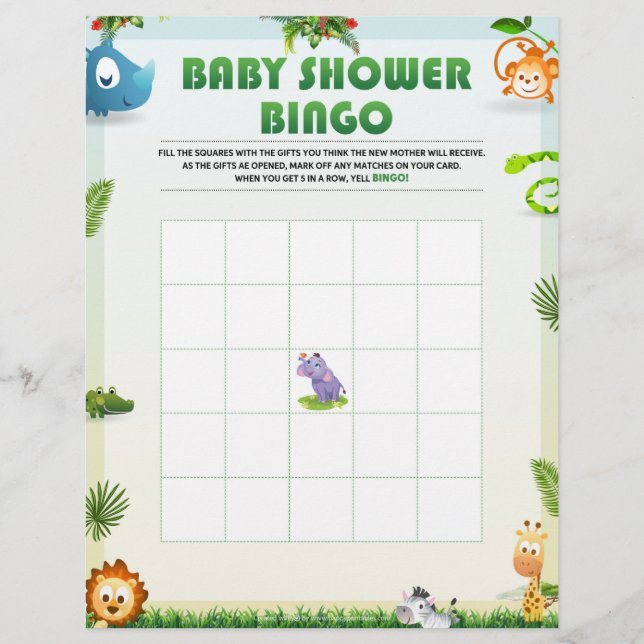 Barnshuggare Bingo Baby Shower-spel [djurtema] Brevhuvud (Framsida)