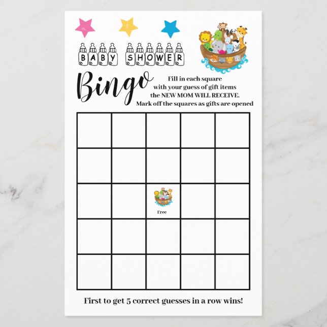 Barnshuggare Bingo Noahs Ark-spelkort Flygblad (Framsidan)