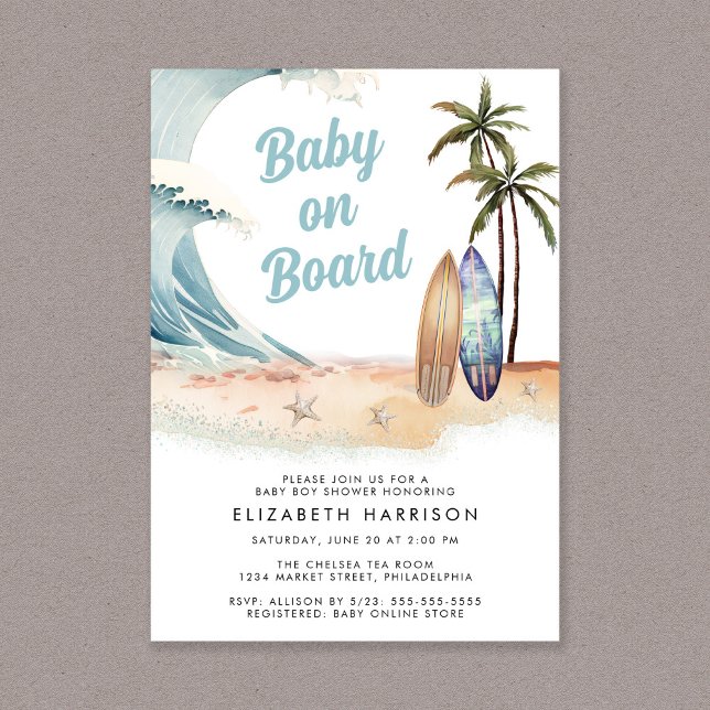 Barnshuggare för baby ombord på Surfan Beach Inbjudningar (Skapare uppladdad)
