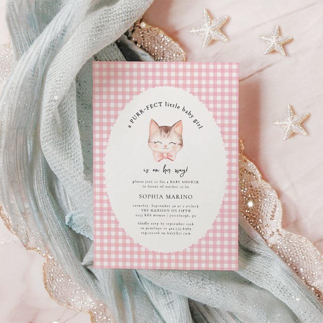Barnshuggare för kattunge Rosa PurrFect Flicka Inbjudningar (Kitty Cat Pink Purr-fect Baby Girl baby Shower Invitation
)