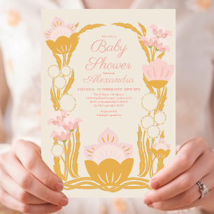 Barnshuggare för Retro Blommigt Rosa Guld Art nouv Inbjudningar