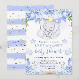 Barnshuggare för vattenfärg, elefant och blå Ro Inbjudningar