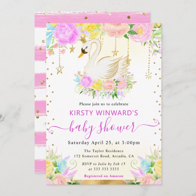 Barnshuggare för vattenfärg Rosa & Gula blommor Sv Inbjudningar (Fram/baksida)