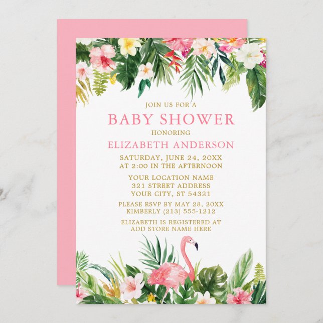 Barnshuggare för vattentorfärg, tropisk Blommigt Inbjudningar (Fram/baksida)