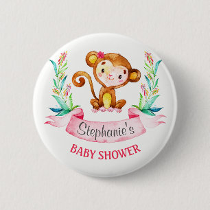 Barnshuggare för Watercolor Monkey Girl Shower Knapp