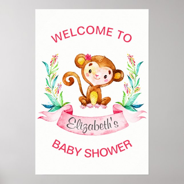 Barnshuggare för Watercolor Monkey Girl Shower Poster (Framsidan)