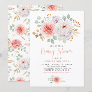 Barnshuggare för Watercolor Peach Peonies Guld Löv Inbjudningar
