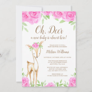 Barnshuggare för Watercolor Rosa Blommigt Hjort Gi Inbjudningar