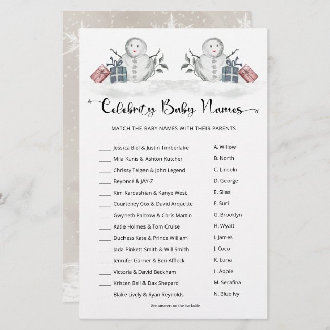 Barnshuggare i Barn namn Snögubbe (Fram/baksida)