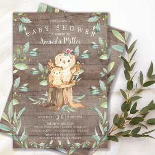Barnshuggare i Rustic Baby Uggla och Mamma Inbjudningar