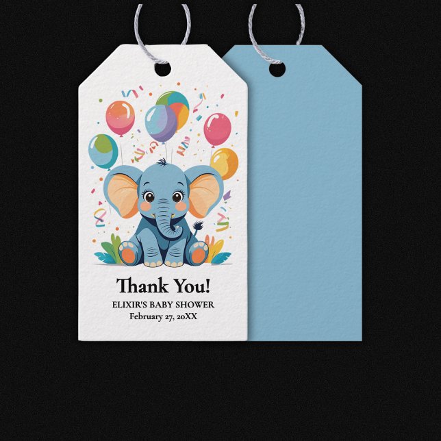 Barnshusare för Baby Elephant Balloons Presentetikett (Skapare uppladdad)