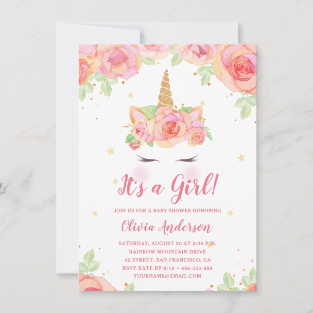 Barnshusare för Blommigt för vattenfärg Magic Unic Inbjudningar (Framsida)