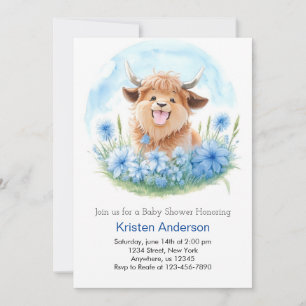 Barnshusare för Meadow Äventyr Blue Highland Cow B Inbjudningar