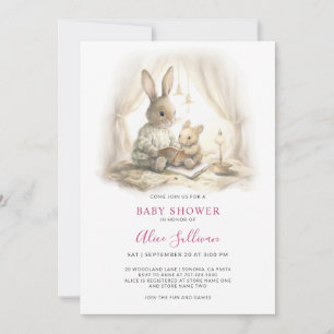 Barnshusare för Watercolor Mamma Baby Bunny Rabbit Inbjudningar