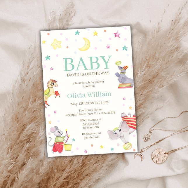 Barnshusare i finare Circus Canival Animals Inbjudningar (Fancy Circus Canival Animals Baby Shower Invitation)
