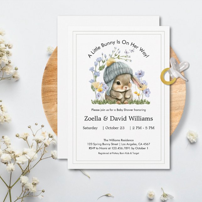 Barnsimmersionsinbjudan Söt Minimal Kanin Inbjudningar (Baby Shower Invitation Cute Minimal Bunny 7)