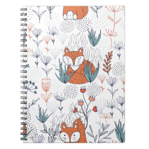 Barnskogsillustration, rävar och blommor. anteckningsbok