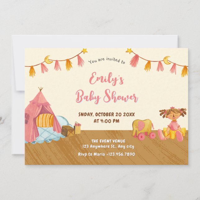 Barnsköljning av träleksaker inbjudningar (Framsida)