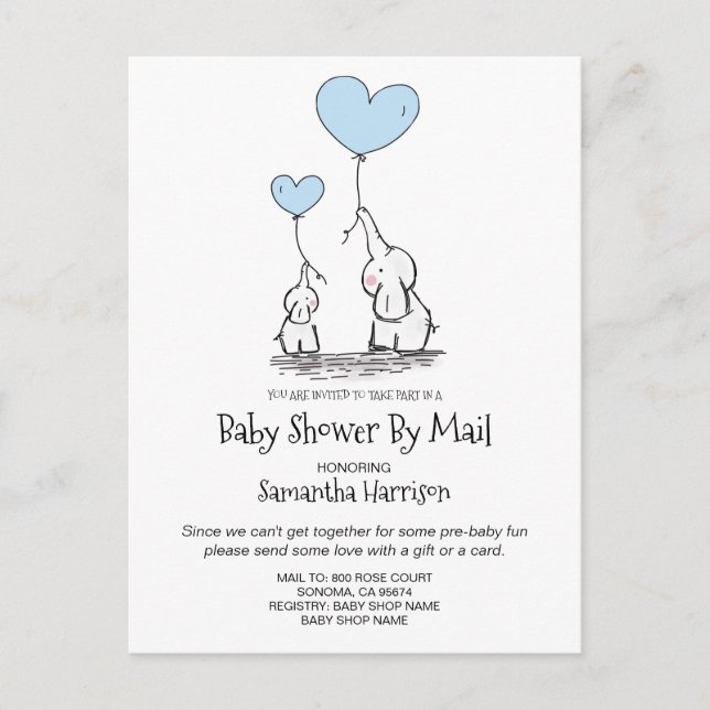 Barnskor efter Mamma Baby Elephant Boy Blue Inbjudan Vykort (Framsida)
