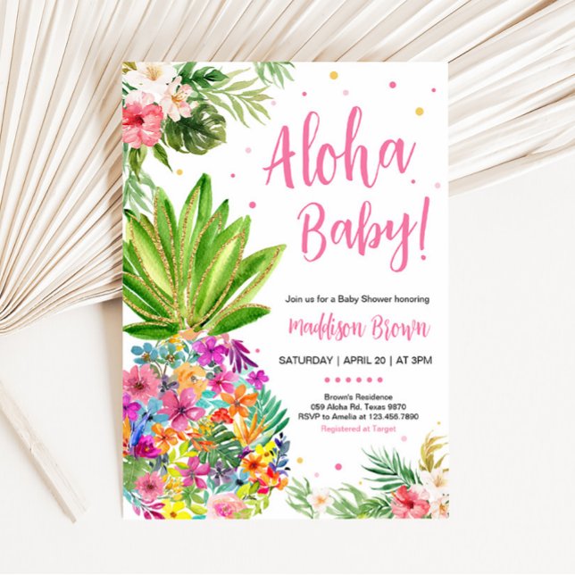 Barnskor för ananas Blommigt Inbjudningar (Aloha Pineapple Baby Shower Invitation)
