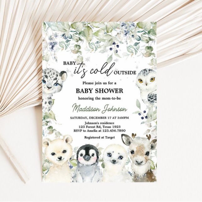 Barnskor för arktiska djur inbjudningar (Cold Outside Arctic Animals Baby Shower Invitation)