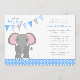 Barnskor för barn i Elephant Blue Polka Dot Banner Inbjudningar