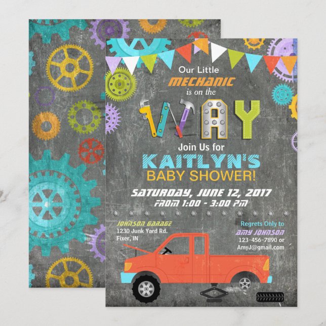 Barnskor för bilmekaniska växlar i Verktyg, kalkbo Inbjudningar (Fram/baksida)