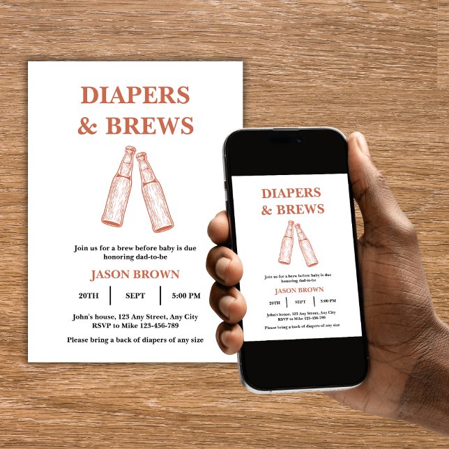 Barnskor för blöjor och bröws Party Man Inbjudningar (Diapers & Brews Party Man Baby Shower Invitation)