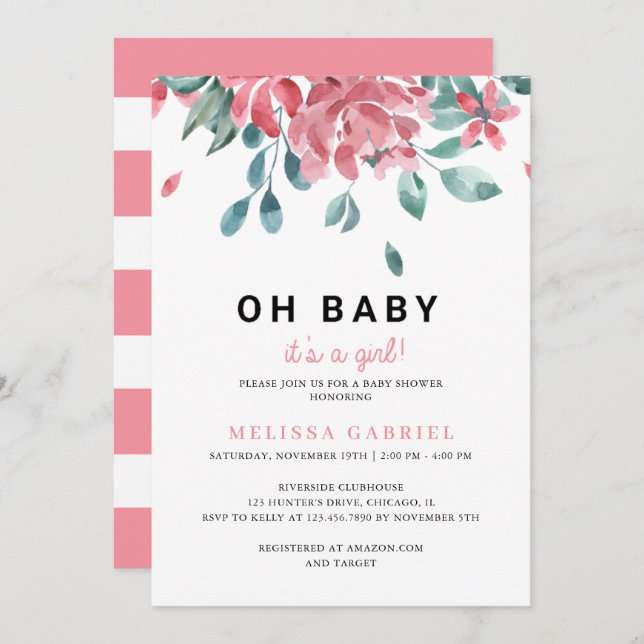 Barnskor för Blommigt med vattenfärg Inbjudningar (Fram/baksida)