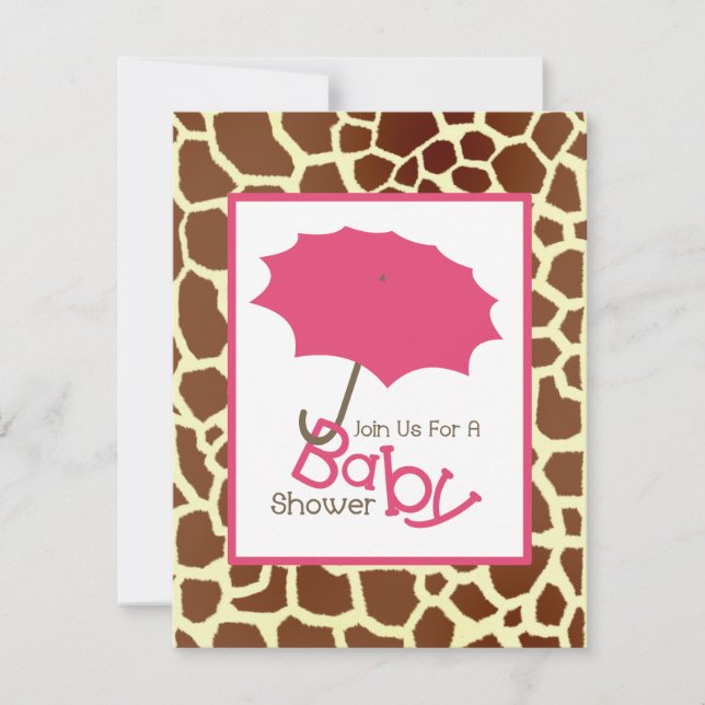 Barnskor för flickor - Rosa Umbrella & Giraffe Skr Inbjudningar (Framsida)
