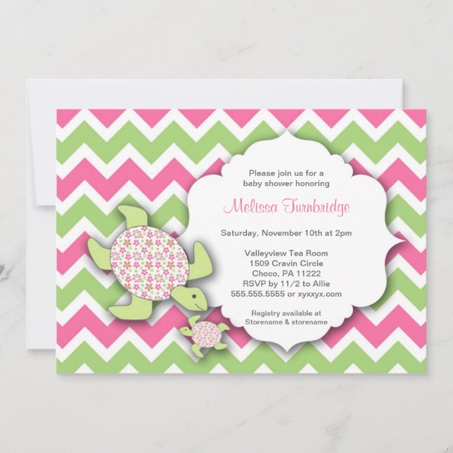 Barnskor för flickor, sköldpaddor, Inbjudningskort (Framsida)