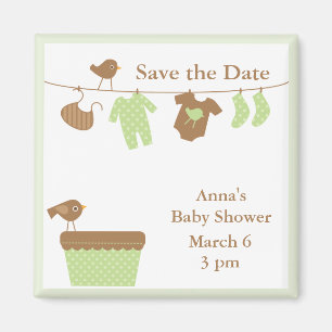 Barnskor för grönt Clothesline Baby Shower Magnet