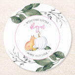 Barnskor för höst i bord Dekoration Underlägg Papper Rund<br><div class="desc">Fira din lilla ankomst med charmerande dekorationer från bord för en barndusch på hösten, perfekt för en fall Sip och se. Den här personligen underläggen för babydusch har en vit vattenfärgsräv, en mjuk falllöv och en vit pumpkin - perfekt för ett vitt babyduschtema för pumpa eller babyduschfavörer för skogar. Varje...</div>