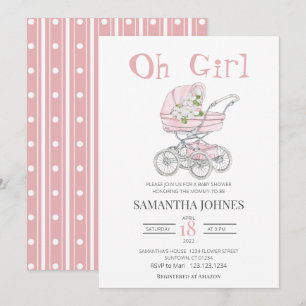 Barnskor för rosa baby barnvagn Blommar Inbjudningar