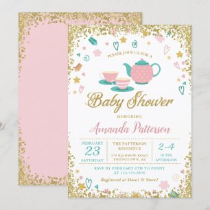 Barnskor för rosa Guld Glitter Tea Party Inbjudningar