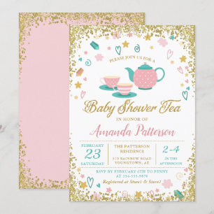 Barnskor för rosa Guld Glitter Tea Party Inbjudningar