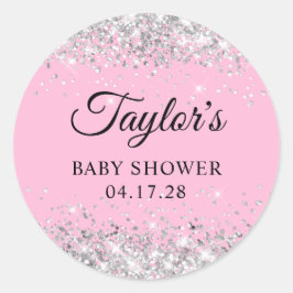 Barnskor för Rosa i silver Glitter Runt Klistermärke