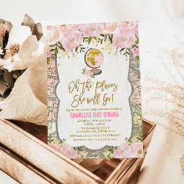 Barnskor för vintage resor Karta Rosa Guld Blommig Inbjudningar