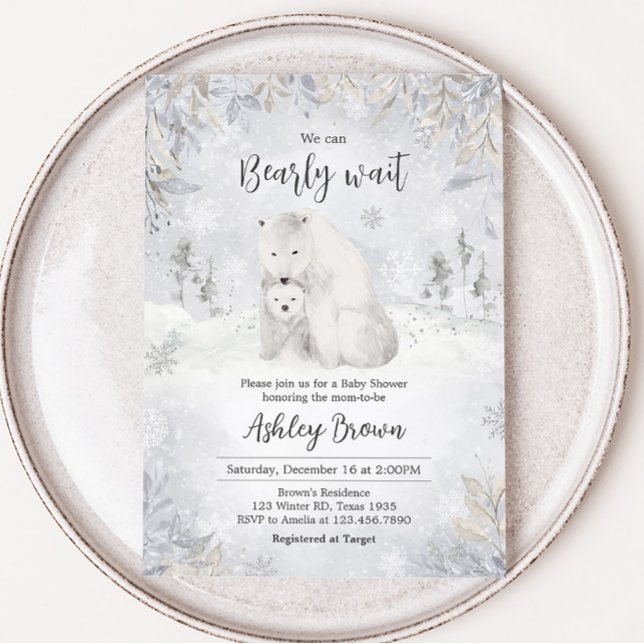 Barnskor för vinterburk med Polar Inbjudningar (Arctic Polar Bear Baby Shower Invitation)