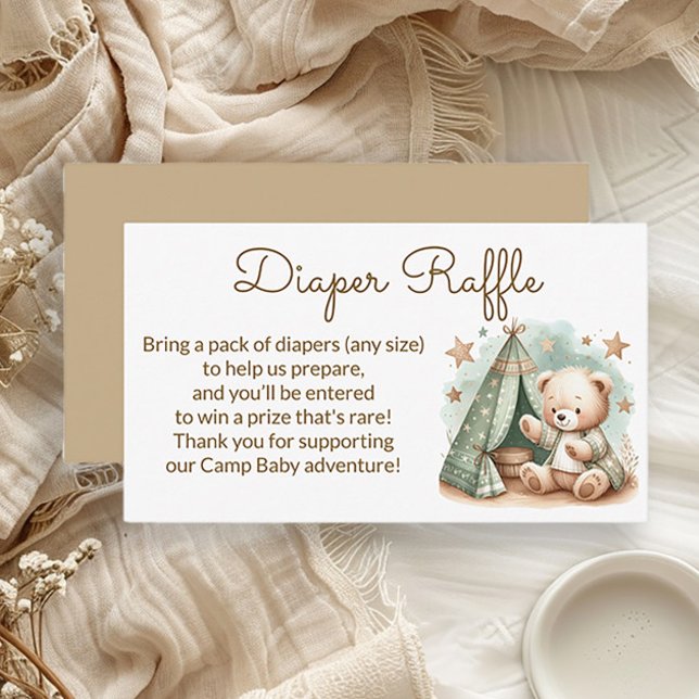 Barnskor i äventyr tilläggskort (Camp Baby teddy bear baby shower Diaper Raffle card)
