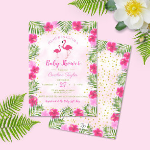 Barnskor vid Tropical Rosa Guld Flamingo Blommigt Inbjudningar