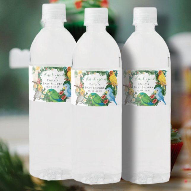 Barnskorgen för tropisk exotisk baby Vild Parrots  Vattenflaska Etikett (Skapare uppladdad)