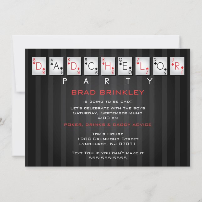 Barnskortet Dadchelor Party - Poker-kort Inbjudningar (Framsida)